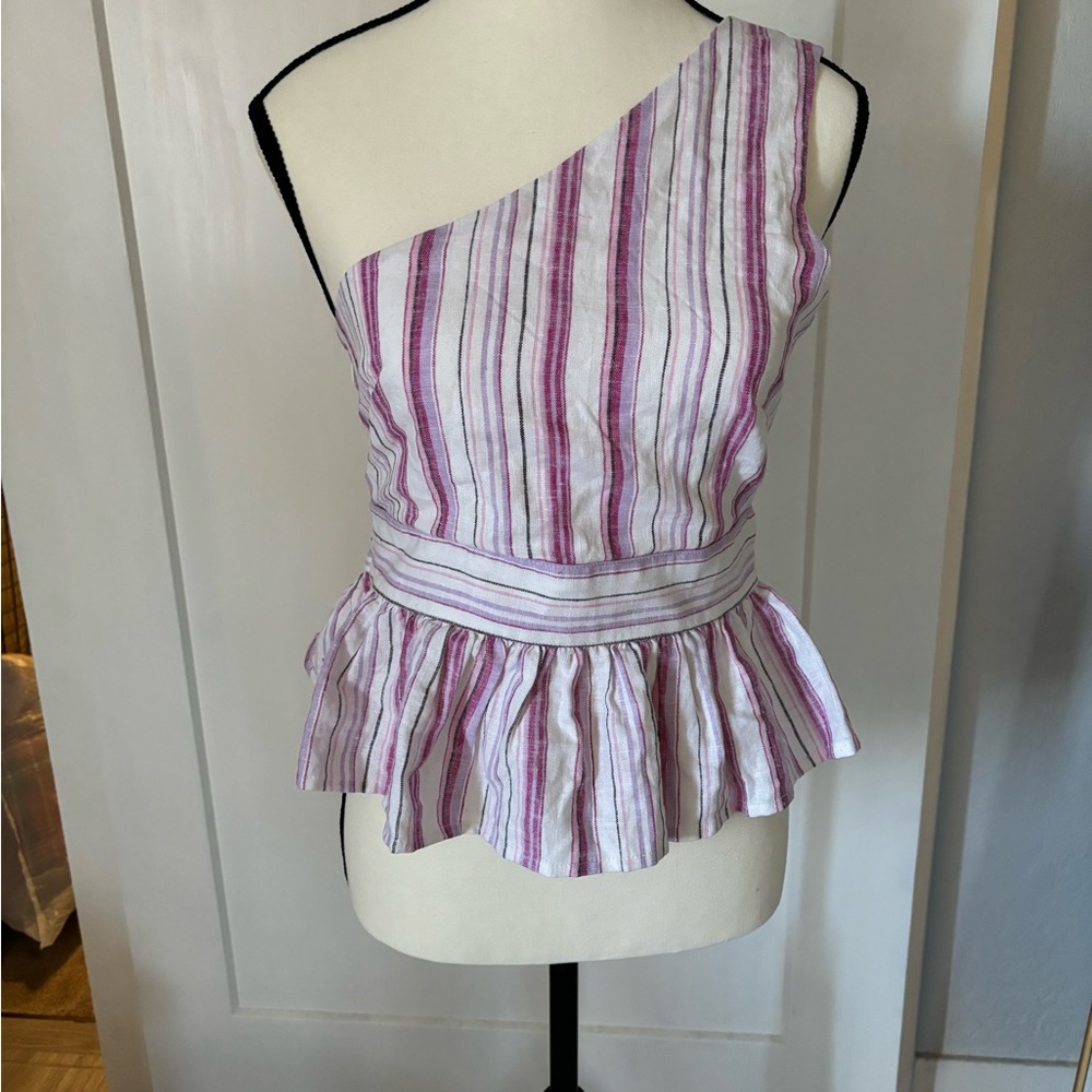 Mi Ami tStriped One-Shoulder Peplum Top